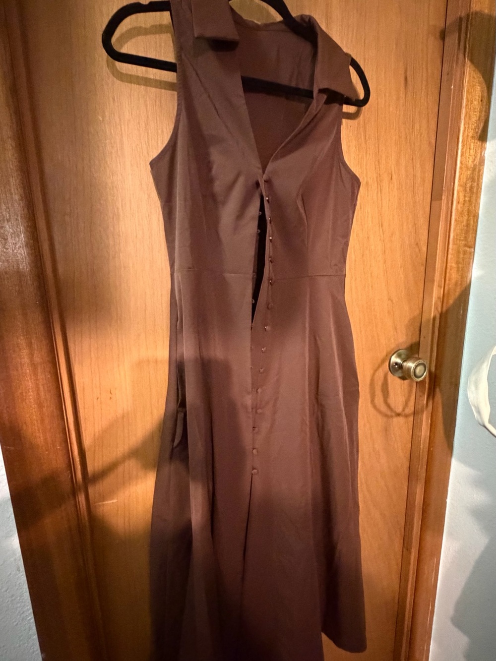 Sleeveless Brown Button-Front Women's Dress